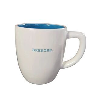 Rae Dunn Blue White Breathe Coffee Mug
